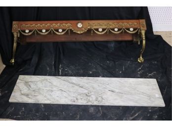 Beautiful French Style Wall Shelf With Porcelain Mounted Floral Decorative Elements Along With Brass Detail