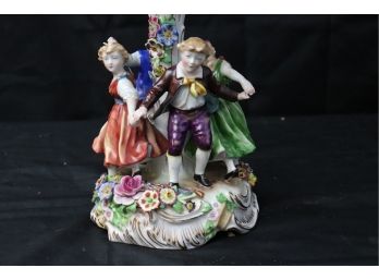 German Porcelain Hand Painted Centerpiece With Children Dancing Decorated With Flowers