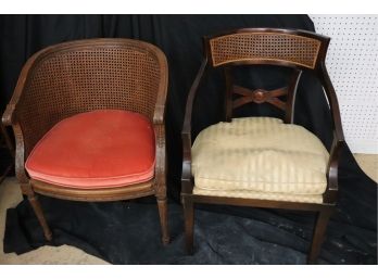 Vintage Accent Chairs Curved Back With Velvet Cushion & Regency Style Wood Back & Gold Stripe Velvet Cushion