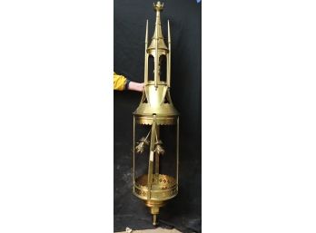 Life Size Hanging Brass Lantern With Interior Lights & Window Panels And Eaves