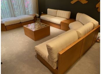 Contemporary Modular Mid Century Modern Seating Area In Natural Oak Wood PICKUP IN WOODBURY LI NY