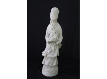 Beautiful Cement Asian Women Garden Statue With Beautiful Long Dress & Intricate Carved/Scraped Details