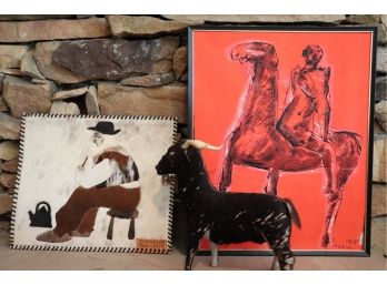 South American Art Collection-Drawing On Paper By Artist Marino 1955, Quintana Roman Signed Art On Animal Hide