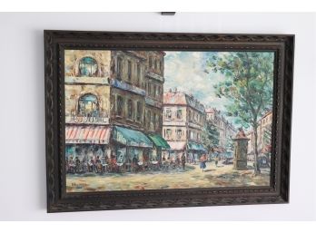 Signed Paris Cityscape Painting By Artist A. Valentin With Gorgeous Colors In A Beautiful Carved Wood Frame