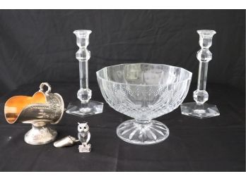 Pair Of Gorgeous Val St Lambert Candlesticks, Fruit Bowl With Pedestal & Miniatures