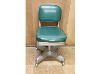 Vintage Industrial Machine Age Chair By Air Flow With Green Cushion Kansas USA
