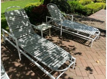 Pair Of Brown Jordan Chaise Lounges With Light Gray Straps  PICKUP LOCATION IS WOODBURY