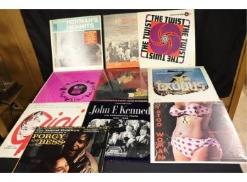 Assorted Collection Of Records Includes JFK, Hermans Hermits, Exodus, The Twist, Tattoo Woman