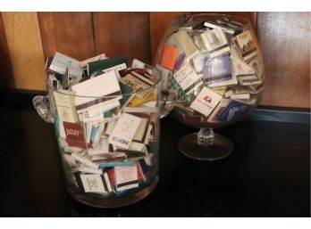 Large Collection Of Match Booklets In Large Ice Bucket & Large Decorative Snifter Glass