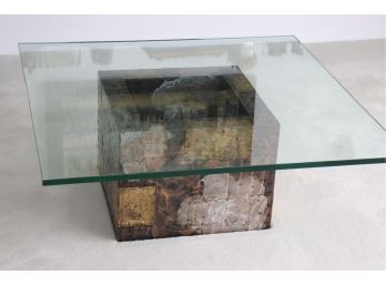 Paul Evans Patchwork Brutalist Coffee Table With Polished Hammered Metallic Basels Seen In April 2021 Kovels