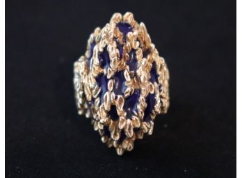 18K YG Blue Sapphire Studded Cocktail Ring Size 4.5