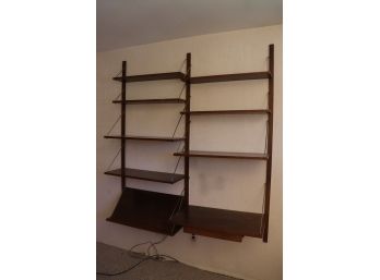 Large Vintage MCM Wall Shelves- Nice Unique Design With Brass Rails And Finished Wood