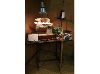 Vintage Singer Sewing Machine Model 503 A Includes Sewing Table, Accessories, Scissors & More