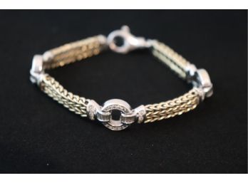 14K WG Four Section Double Strand Bracelet Connected By 3 Diamond Crusted Circles