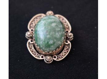 14K YG Vintage Pendant/Pin With Large Green Center Stone