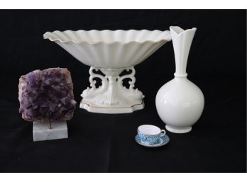Collection Includes Amethyst Stone With Stand, Lenox Vase & Miniature Cup & Saucer Set By Spode