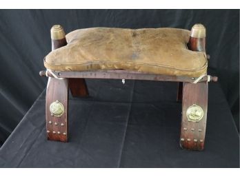 Vintage Middle Eastern Bench With Amazing Details, Butter Embossed Leather With Brass Detail (5094-5101)