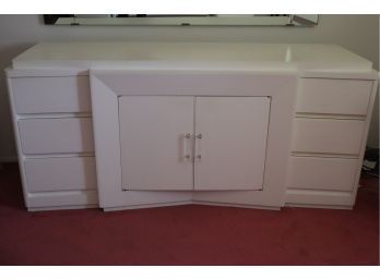 Vintage MCM Bedroom Set Refinished In White - Jorns Bros Furniture Includes Dresser, Headboard & 2 Nightstands