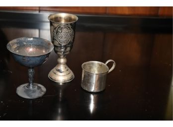 Collection Of 3 Sterling Cups, Babies First Cup, Kiddush Cup & Champagne Flute