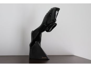 Elegant Stamped Baccarat Black Crystal Rearing Horse Figurine
