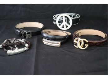 Collection Of Women's Belts Includes Judith Jack Genuine Leather, Sparkle Peace Sign & Brighton Size M