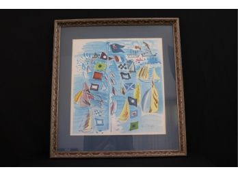 Beautiful Framed Sailboat Print By Raoul Dufy Nautical Themed In A Blue Matted Frame
