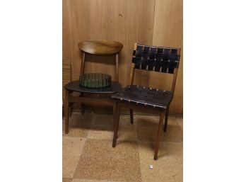 Vintage MCM Chairs - Unique Chair With Overlapped Leather Straps & MCM Dining Chair/Yugoslavia