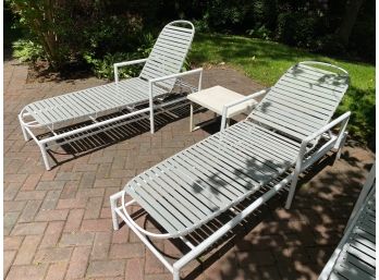 Pair Of Brown Jordan Chaise Lounges With Light Gray Straps  PICKUP LOCATION IS WOODBURY