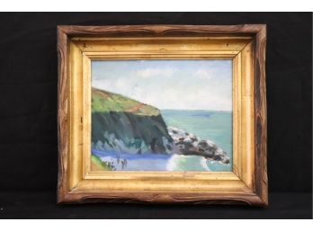 Seaside/Cliffside Painting On Canvas Panel In A Wood Frame