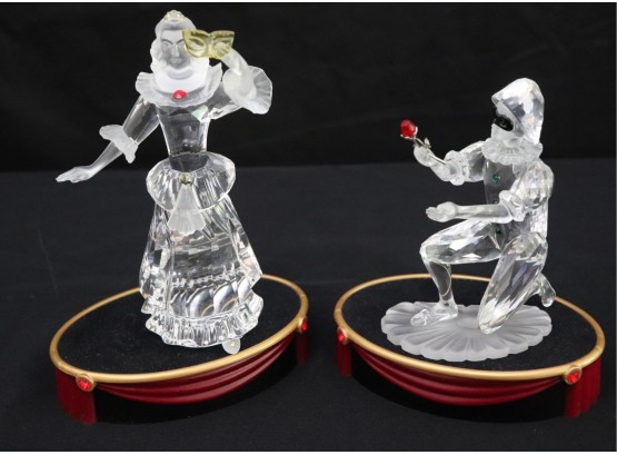 Elegant Pair Of Swarovski Crystal Figurines Of A Lady & Gentleman At A Masquerade Includes Swarovski Stands