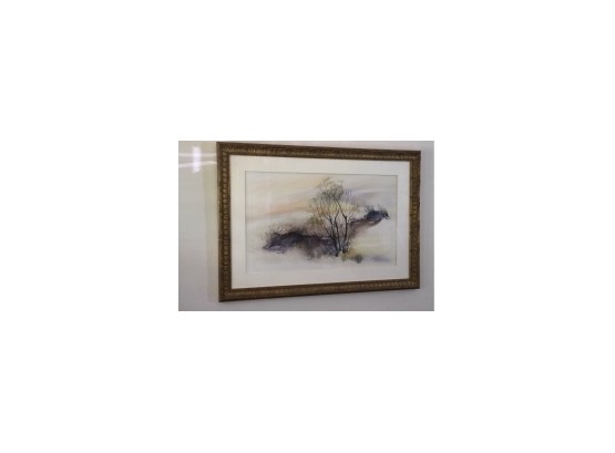 Ethereal Watercolor Landscape Painting Signed Ganek In A Beautiful Vintage Frame