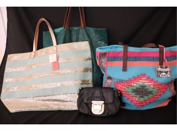 Womens Handbags Includes Michael Kors, Collette Aqua/Gold Burlap Tote, Peruvian Tu, Sorial