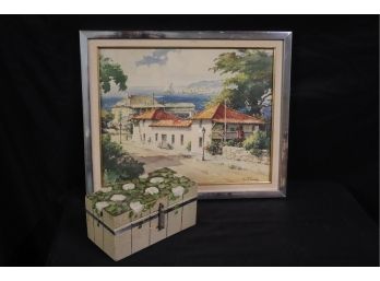 Hand Painted Box By Morales & Framed Picture By Davis F Schwartz
