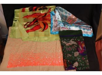 Womens Scarves Includes Yellow Floral, Casual Scarf With Orange Sequins & Pretty Blue Silk Scarf