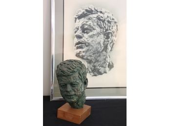 Alva Museum Replica Of Kennedy Bust On A Wood Base With Matching Framed Picture