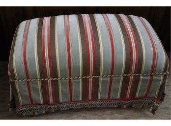 Custom-Made Striped Velvet Stool/Seat/Ottoman On Casters With Skirt That Has Decorative Trim On The Ends