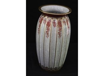 Unique Vintage Hand Painted Crackle Finish Vase Stamped Copenhagen Denmark Featuring Garlands Of Flowers