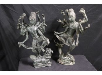 Pair Of Tall Heavy Cast Metal Shiva Statues Heavy Cast Metal- Foo Dog -deer