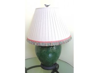 Gorgeous Pottery Lamp With Custom Shade & Hand Painted Bird Finial