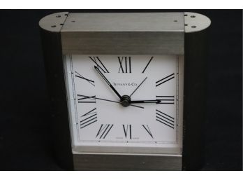 Tiffany Table Clock With Roman Numerals In A Satin Nickel Finish - Battery Operated & Swiss Made