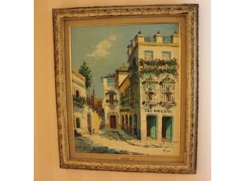 Beautiful Signed Painting Moreno SF Villa- In Vintage Distressed Looking Frame
