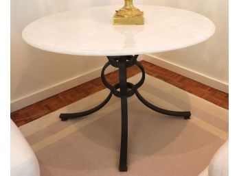Beautiful Marble Accent Table On A Heavy Metal Iron Frame With A Beautiful Beveled Edge
