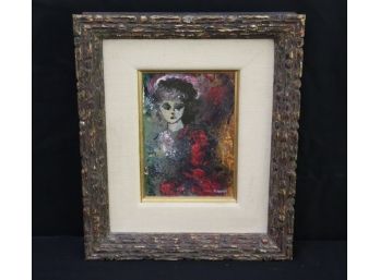 Small Signed Portrait Of A Lady Looking Longingly In Original Wood Frame Signed Flaherty