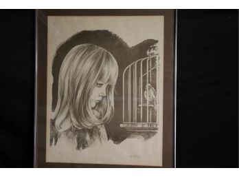 Signed & Numbered Print By Nancy Johnson- 172/200 In A Matted Frame Staring At The Birdcage