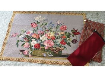 Beautiful Floral Tapestry With Silk Table Runner & Quality Rose Throw Blanket 1996
