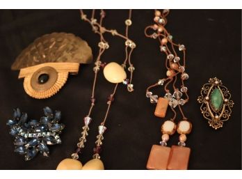 Beautiful Collection Includes A Vintage Fan Pendant Blue Glass Pin - Fun Fashionable Necklaces