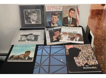 Collection Of JFK Magazines Assorted Titles & Condition Includes Framed Pictures In Matted Frames