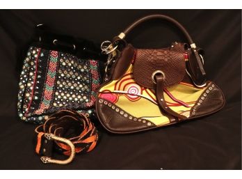 Womens Handbags - 2 Pc Set By Coccinelle, Bag By Ibban & Handwoven Italian Leather Belt By (N)Ine