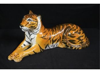 Vintage Large Decorative Hand Painted Ceramic Tiger Approximately