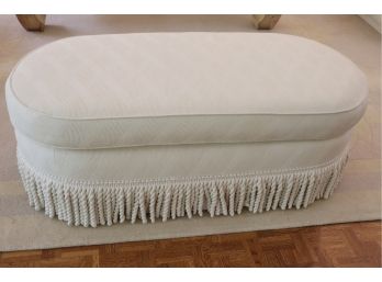 Beautiful Custom Upholstered Bench With Frilly Detail On Bottom